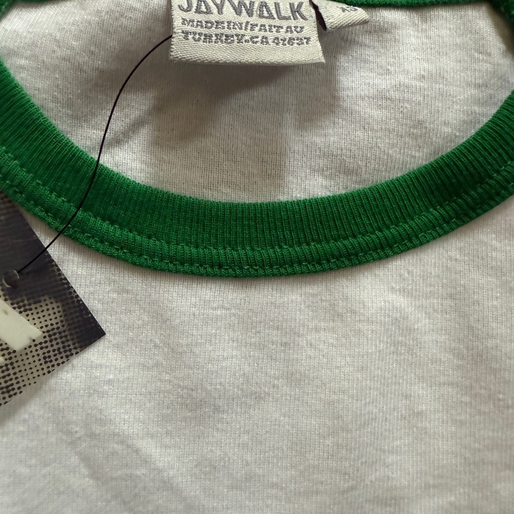 JYWLK jeans baby tee , green/white wave heart surf club, cotton, sz XS NWTS - Picture 5 of 6
